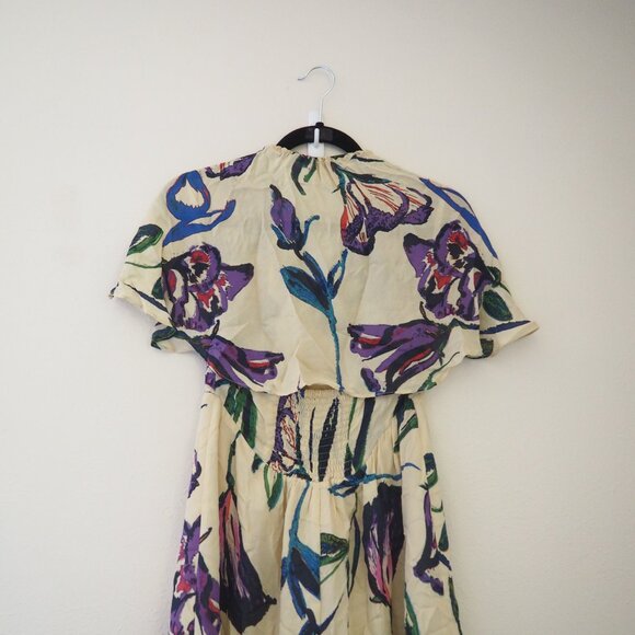 Anthropologie Corey Lynn Calter Larkspur Capelet Silk Floral Dress sz 4 - Picture 9 of 9